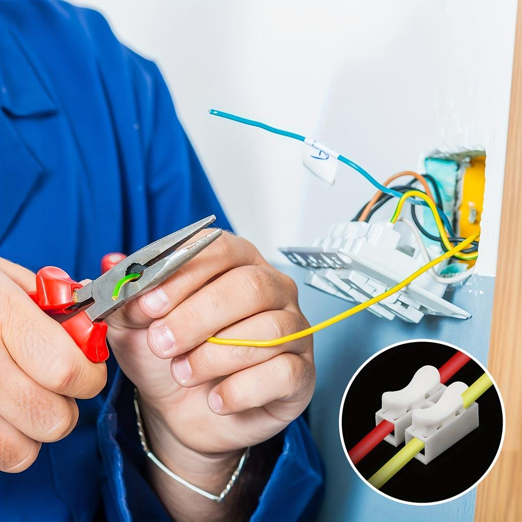 10Pcs/20Pcs/30Pcs Quick Connect Cable Connectors | Industrial Electrical Connection Terminal 2-Pin Push-In Type Spring Clamp White Steel Contact
