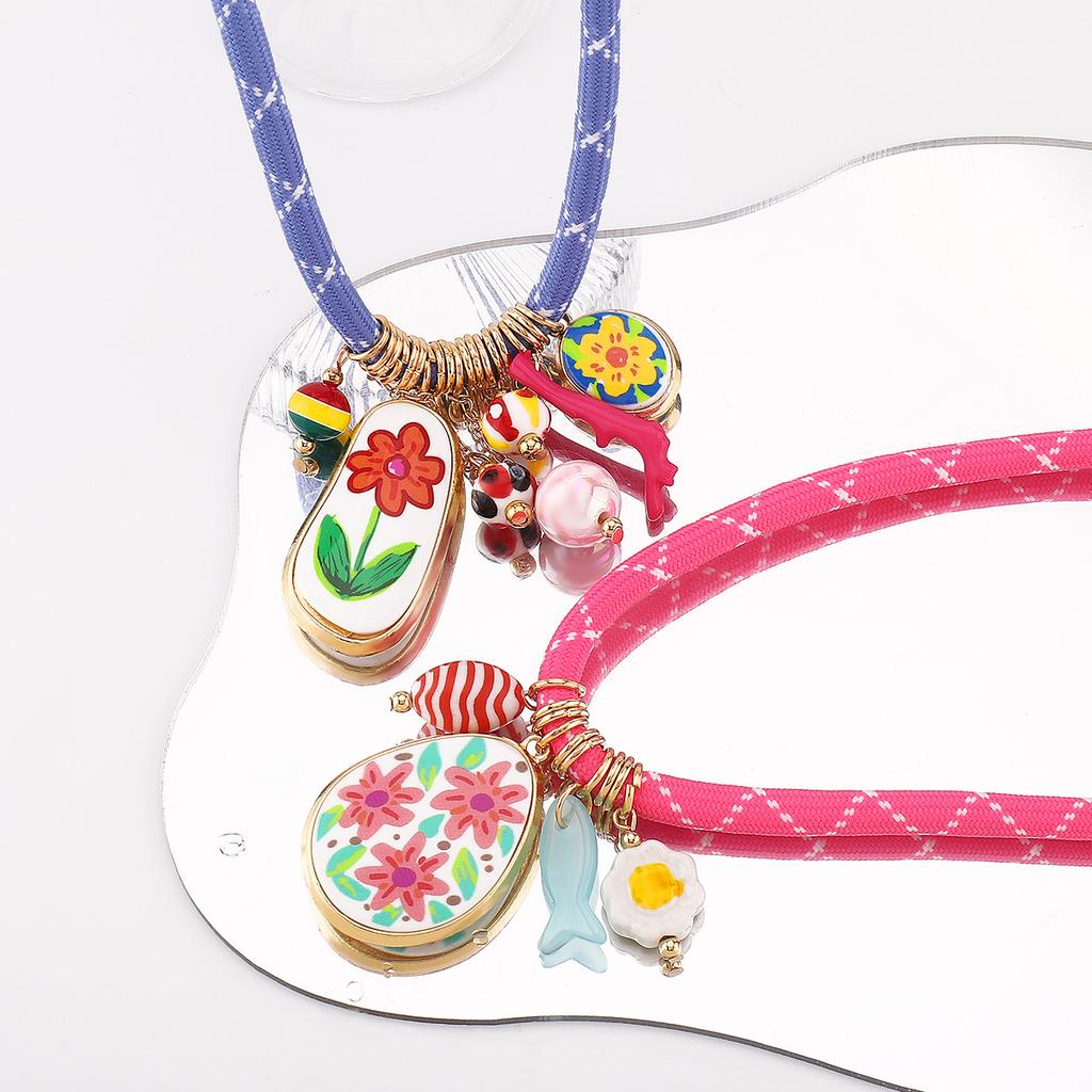 Tooxika Fashion Small Flower Multi Pendant Necklace Summer Dopamine Style Sweet Necklace