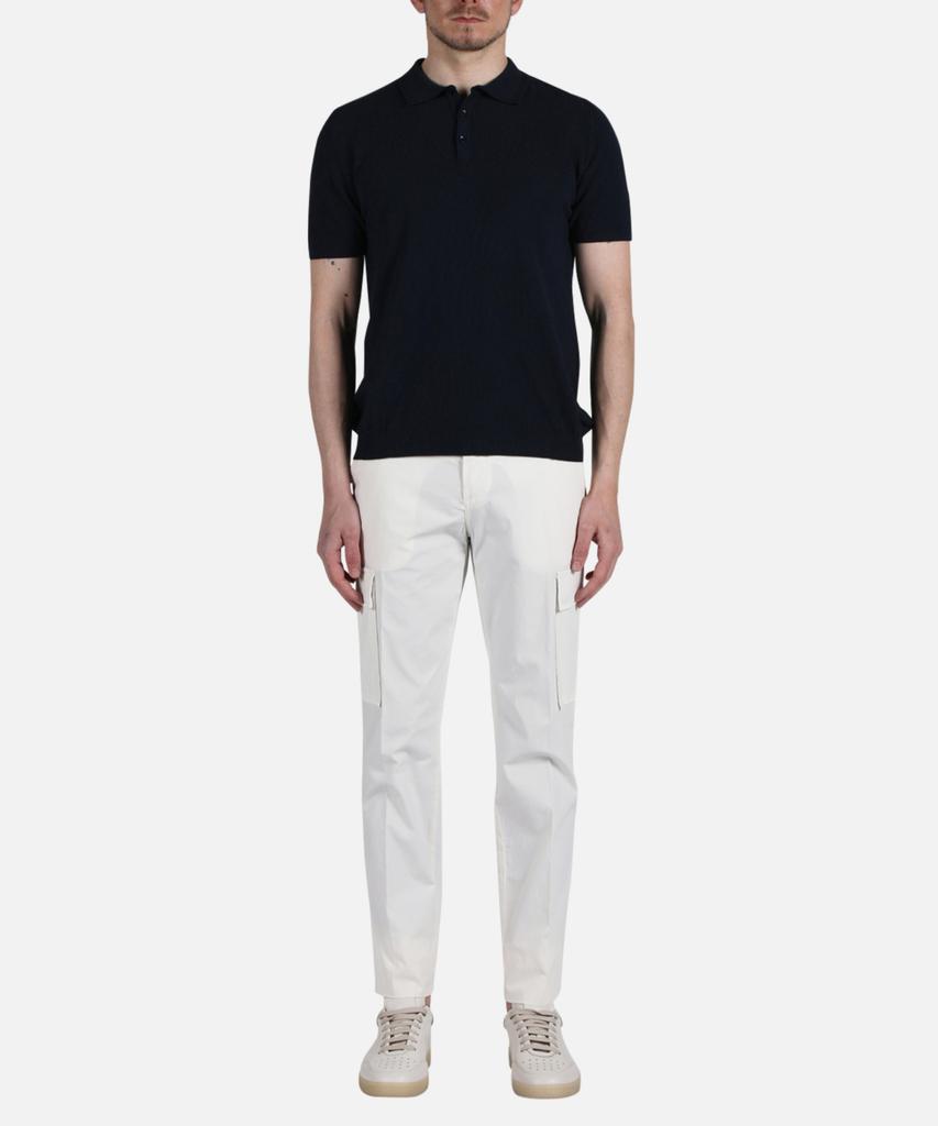 PANICALE Navy Herringbone Cotton Short Sleeve Polo Knit