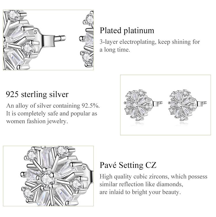 Bamoer Ohrstecker aus 925er-Sterlingsilber, elegant, rautenförmig, glänzend, Zirkon, Schneeflocke, für Damen, edler Schmuck