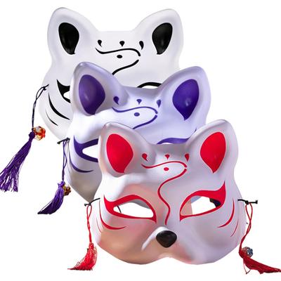 [Joyasslly] Fox Mask Cosplay Set of 3 with Bells, Japanese-Style Fox Mask, Costume Ornament, Accessory, Halloween, Festival, Summer Festival, School