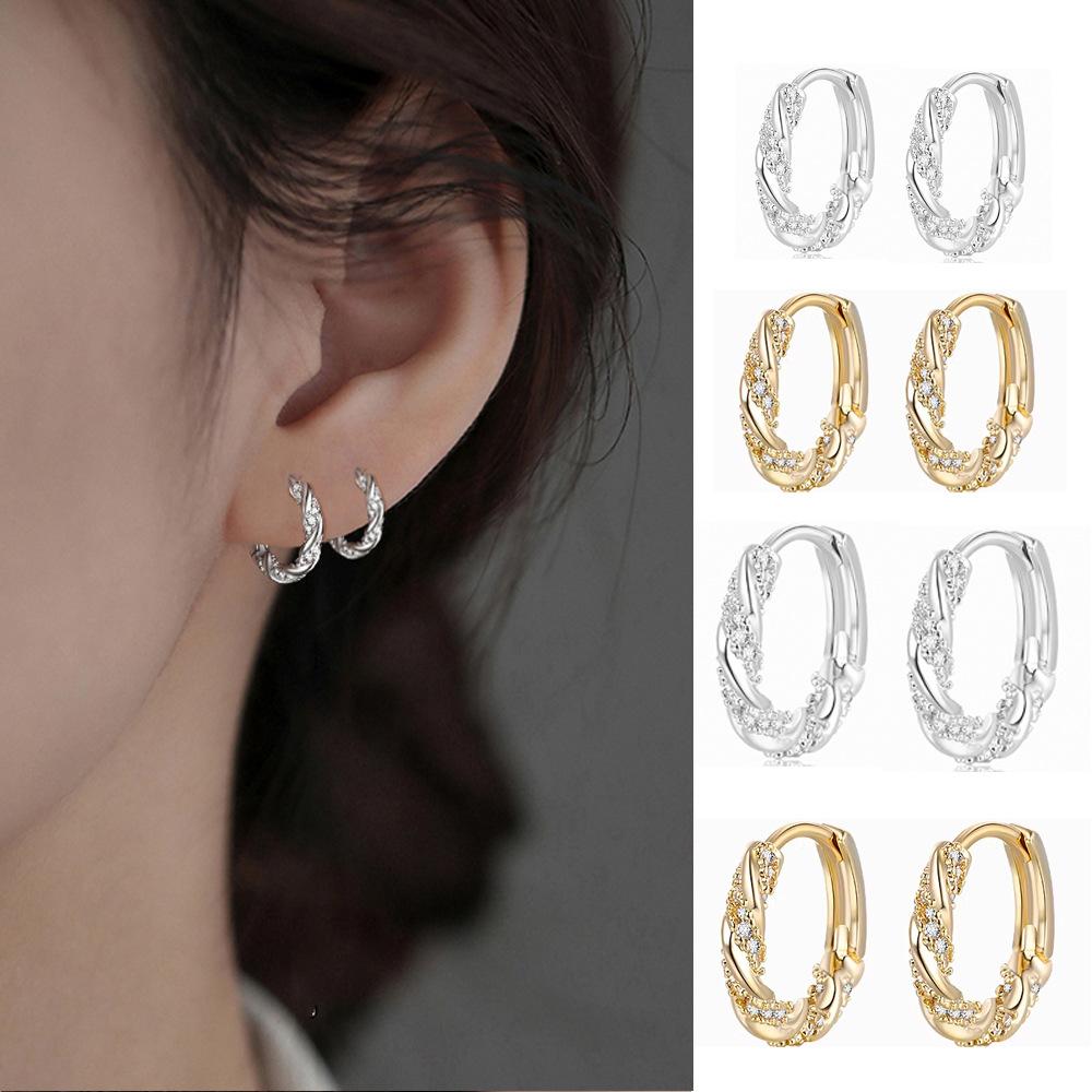 Flash Drill Ear Buckle, Simple Temperament Winding Loop Earrings