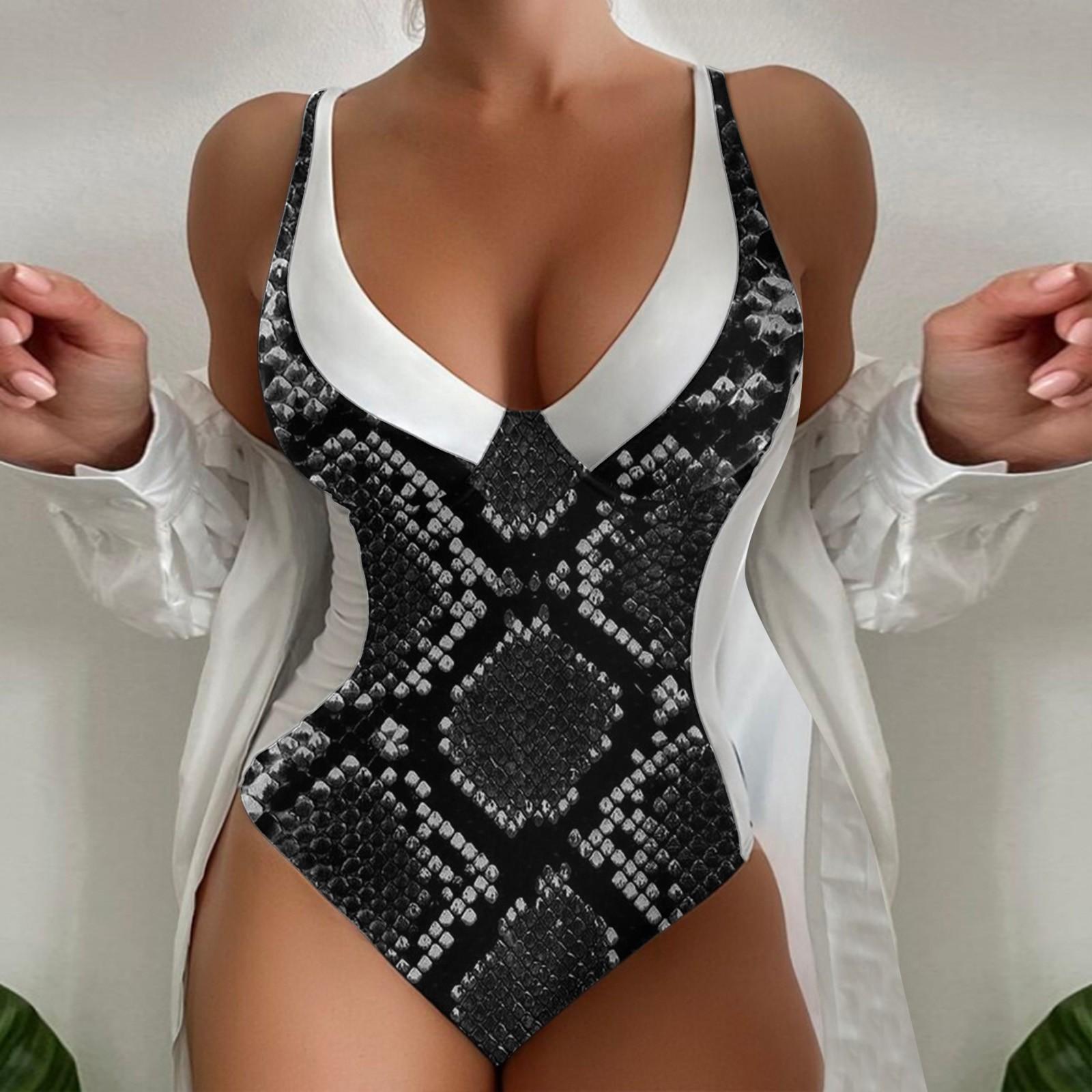 

Женский цельный купальник с глубоким V-образным вырезом и принтом, подходящие по цвету купальники, купальники, монокини, боди, летняя мода 2025 года, пляжная одежда 2XL чёрный