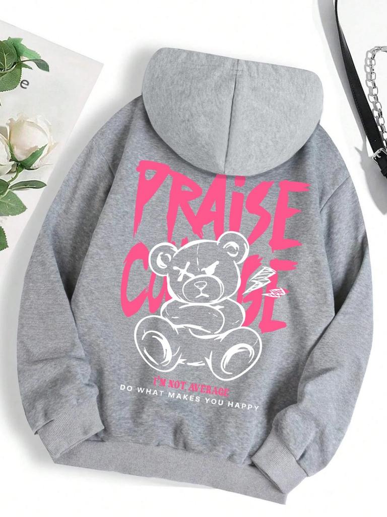 2025 Autumn New Men's Bear Letter Printed Comfortable Breathable Hoodie Outdoor City Street Style Hoodie