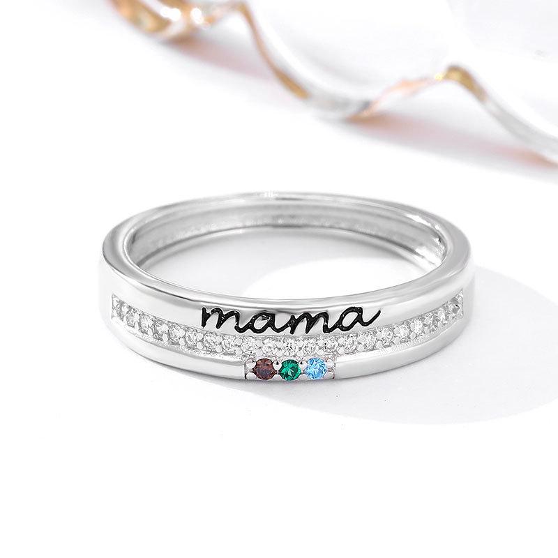 

Women s S925 Sterling Silver Birthstone Ring - Mother s Day Gift, Unique Mama Design Size 6