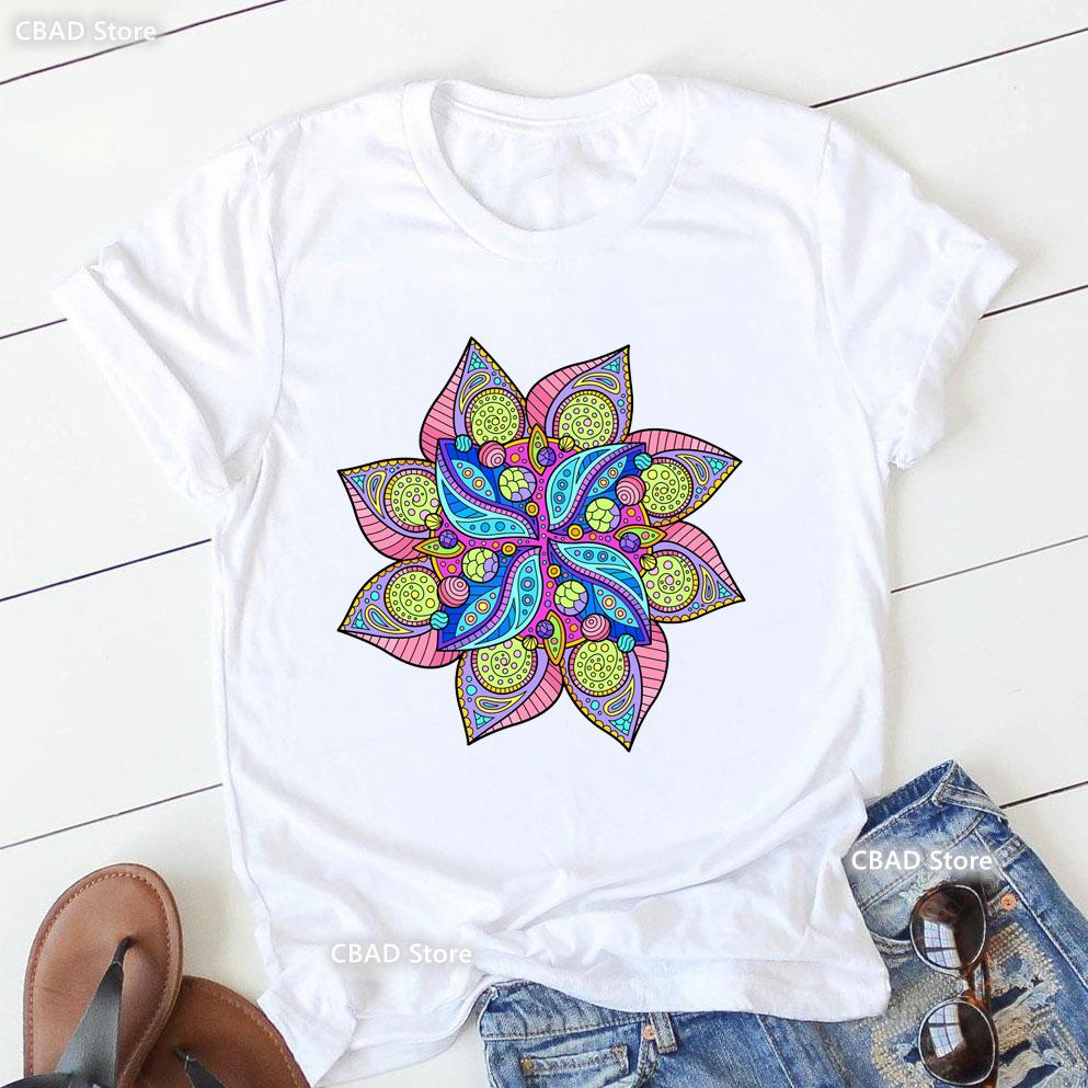 2024 Hot Sale Colorful Mandala Print Tshirt Girls Yoga Succulent Love T Shirt Women Zen Hobo Boho Paix Tshirt Female Streetwear