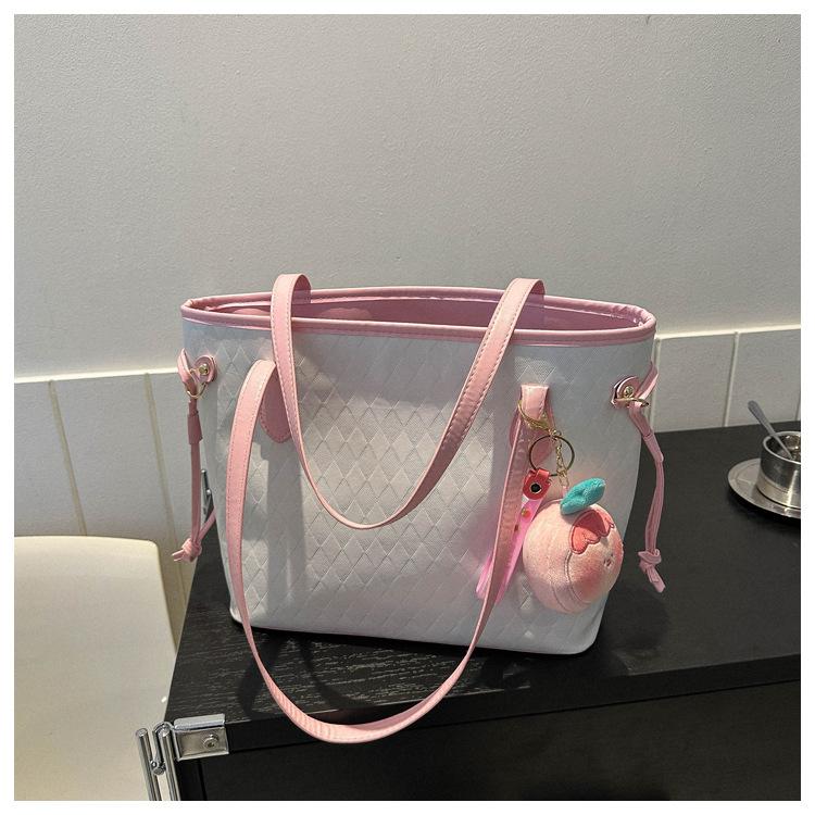 Large Capacity Korean Style Tote Bag Simple Casual Solid Color Work Shoulder Bag for Women