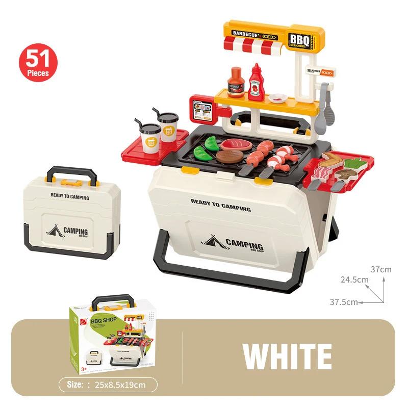 Barbecue Trolley Children's Kitchen Play Set Tableware Bbq Miniature Things Food Candy Suitcase Role-Playing Toys for Girls Kids
