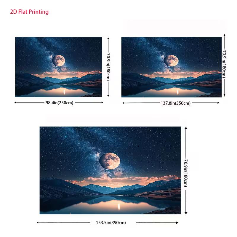 2D Celestial Moon Landscape Tapestry Night Sky Mountain Water Home Decor Banner