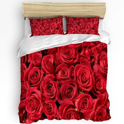 Red Rose Flower Bouquet Plant Duvet Cover With Pillow Case  3Pcs Bedding Collection Quilt Cover Double Bed Home Textile