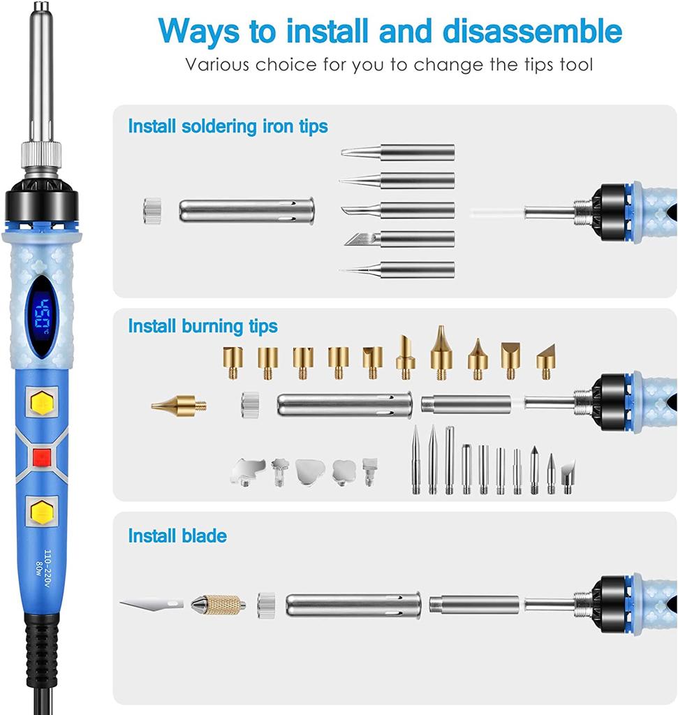 Pyrography Pen Kit Soldering Iron Kit, Wood Burning Kit 80W with Adjustable Temperature 200~450℃, DIY Tool Set