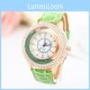Fashionable Women's Quartz Watch With Rhinestones And Faux Leather Strap