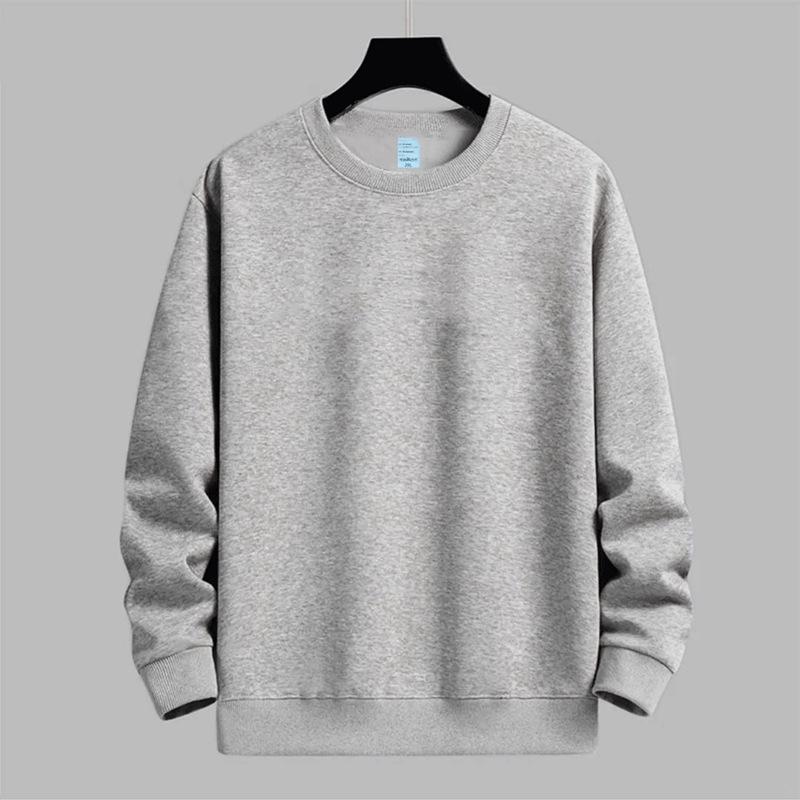 Men's Winter Fleece-Lined Sweatshirt: Solid Color, Round Neck, Long-Sleeve, Available in White & Black. Perfect for Spring and Autumn.