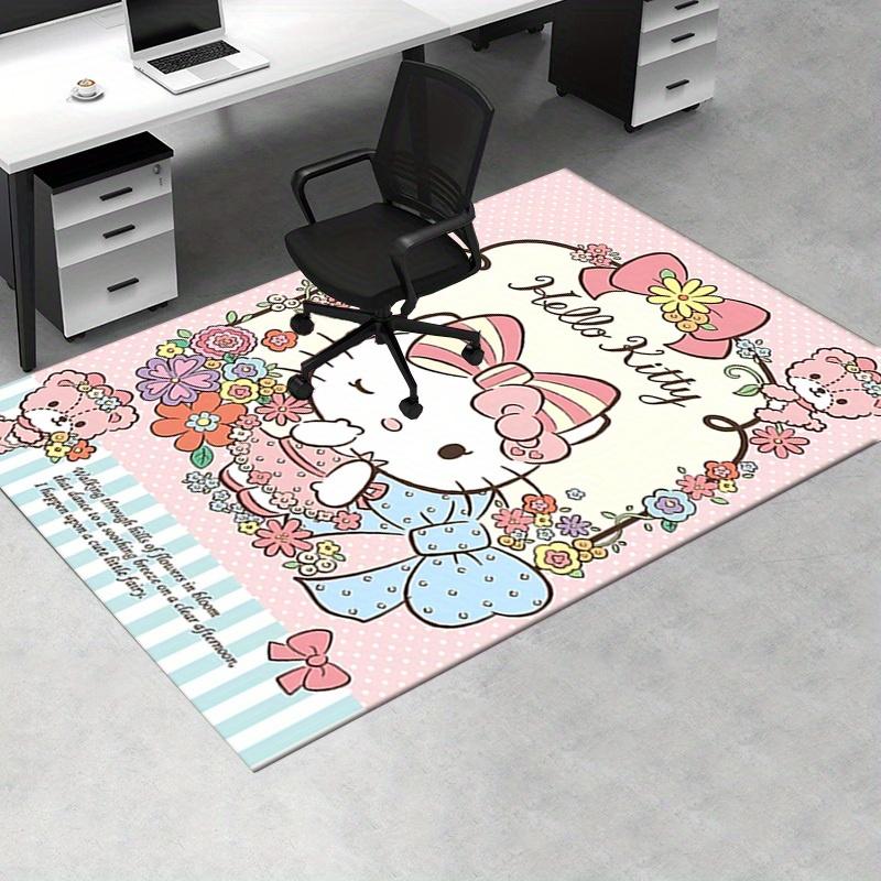 Office Rug Hello Kitty, Flowers Anti-Slip Rug, Machine Washable for Living Room, Bedroom, Office, Multiple Sizes, Bedroom Mat, Decorative Mat, Durable