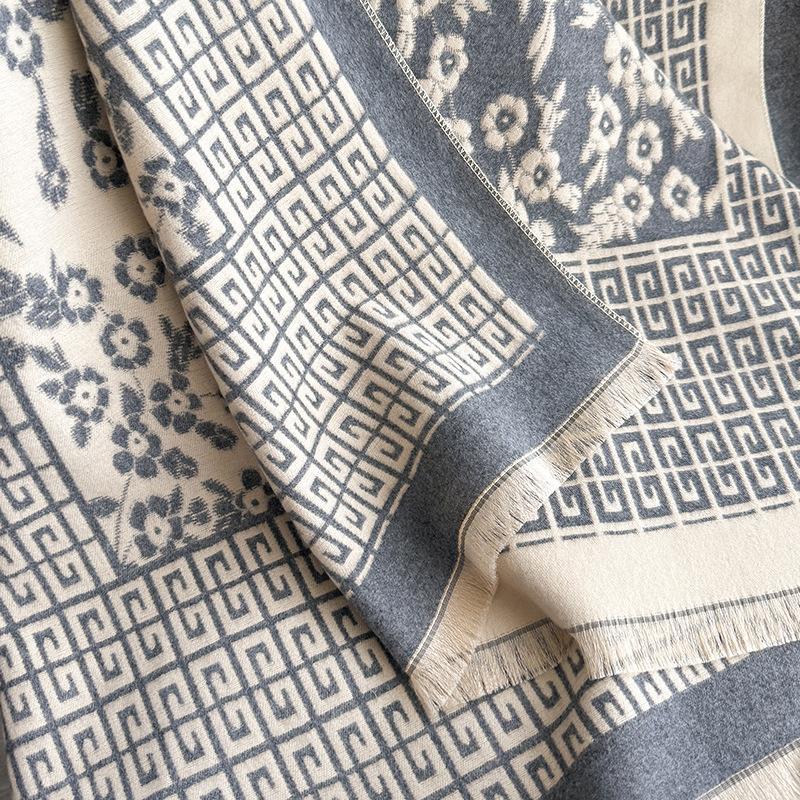 Versatile Pattern Printing Double-Sided Imitation Cashmere Scarf Winter High-End Warm Shawl Women