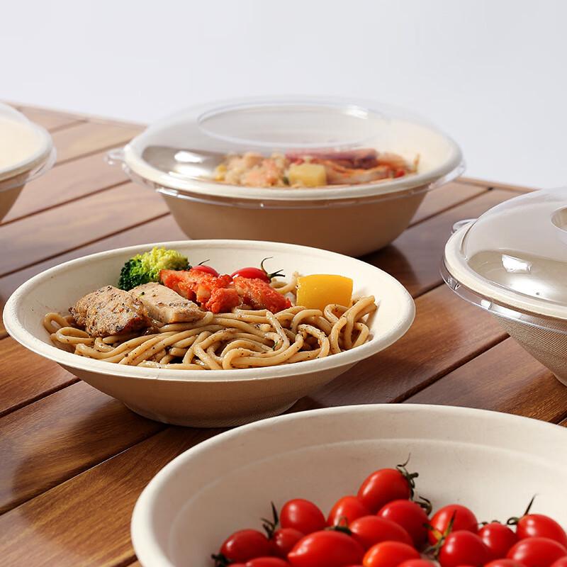 COFLYEE Disposable Pulp Round Bowl & Lid Set
