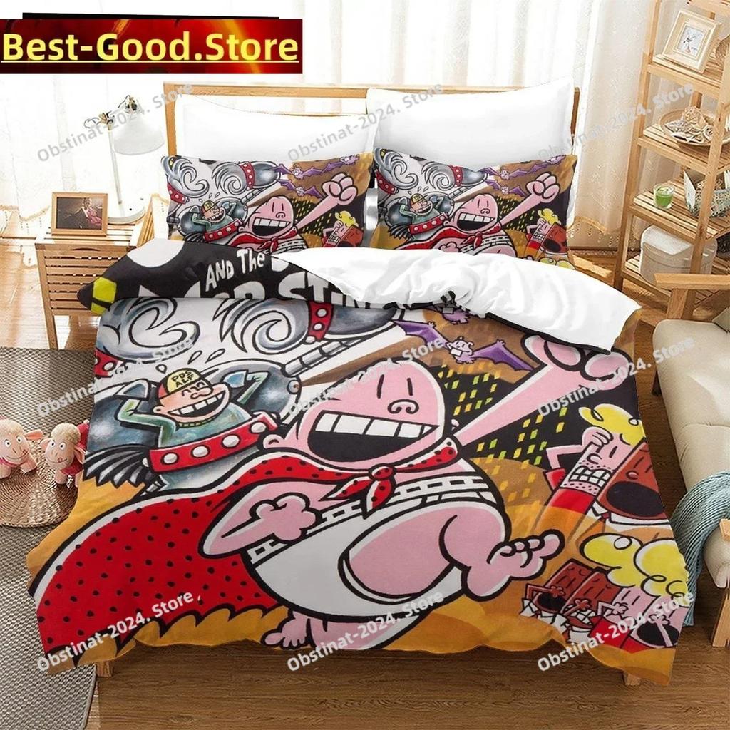 Fashion Cartoon Kawaii Captain Underpants Bedding Set Printed Comforter Quilt Bed Cover Pillow Case 3 Pieces Set Kids Adult Size