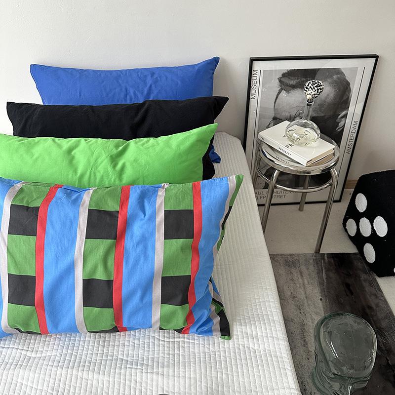 Solid Color Striped Pure Cotton Pillowcase (Single Piece)