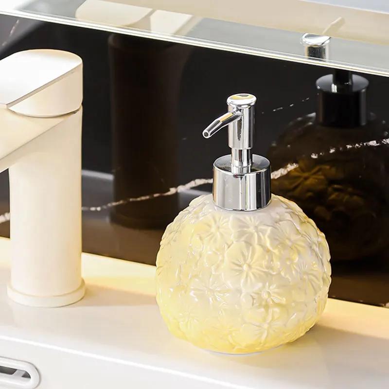 400ml Soap Dispenser Ceramic Lotion Bottle Household Toilet Washstand Shampoo Shower Gel Press Type Split Bottle Cup Dispenser