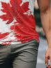 Men'S Shirt, Canadian Maple Leaf Print, Red And White Casual Athletic Style, Lightweight Breathable Fabric, Suitable for Outdoor Activities, Fitness,
