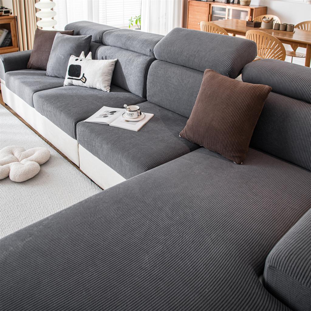 Thicken Stripe Jacquard Stretch Removable Sofa Seat Cushion Cover Washable for Living Room Kids Pets Furniture Protector