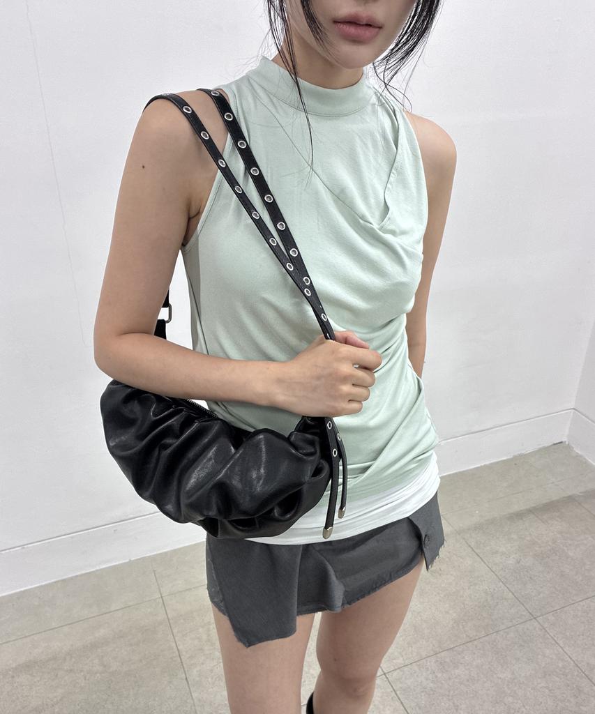 Flareup Draped Leather Bag (Fl-745_Black)