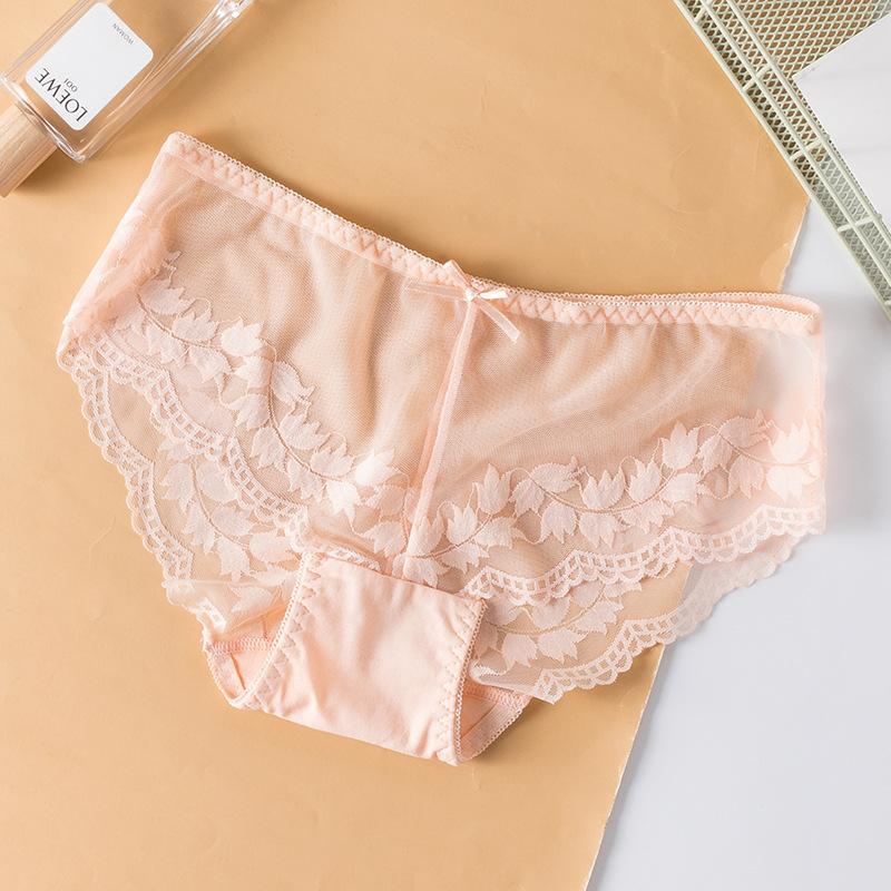 Lace Hollow Sexy Underwear Mid-waist Thin Mesh Transparent Briefs Seamless Breathable Women's Panties