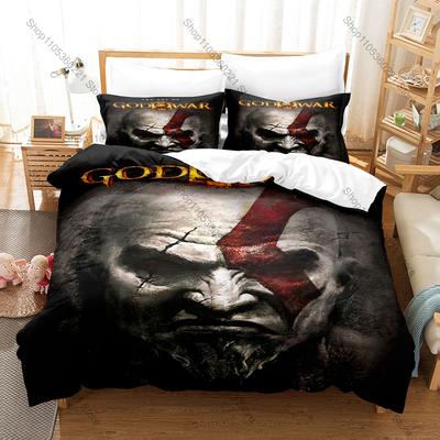 Kratos Bůh války Povlečení 3dílná sada Povlak na přikrývku Klasická herní lůžkovina pro dekoraci teenagerského pokoje