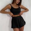 Casual Ladies Set Knitted Breathable Skin-friendly Camisole Pajamas Open Shorts Two-piece Set