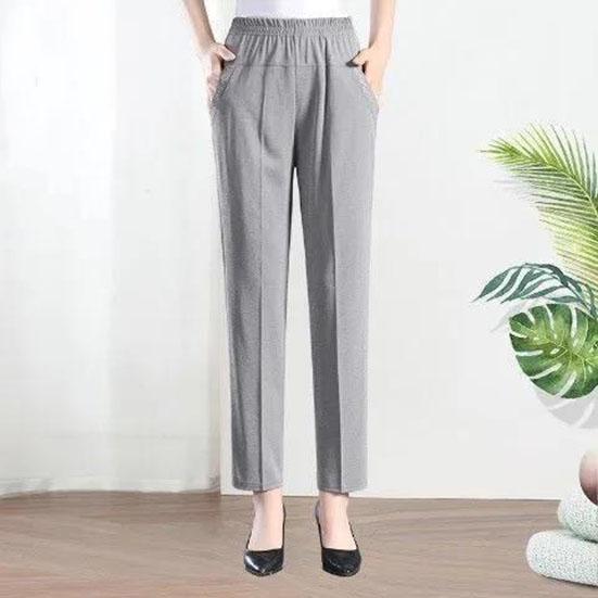 WTEMPO XL-5XL Damen Frühling Sommer Große Größe Eisseidenhose Weibliche Einfarbige Freizeithose mit elastischer Taille