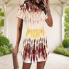 Women Plus Size Round Neck Short Sleeve Multicolor Printed Striped Fitted Mini Dress