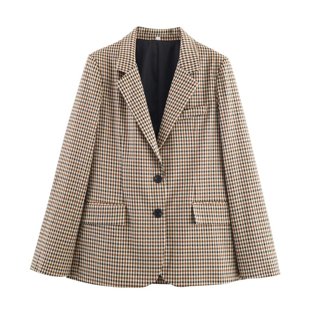 European and American cross-border women's clothing wholesale women's plaid direct tailoring suit jacket set