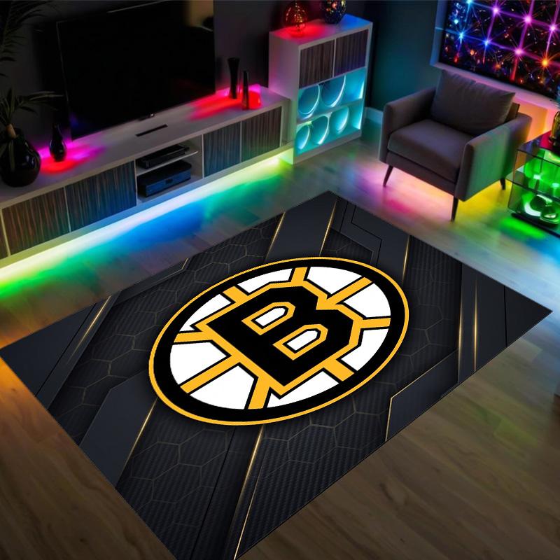 Boston Bruins Design Křišťálový Sametový Koberec Útulný Ne?Protiskluzová tištěná předložka do ložnice, obývacího pokoje, předsíně