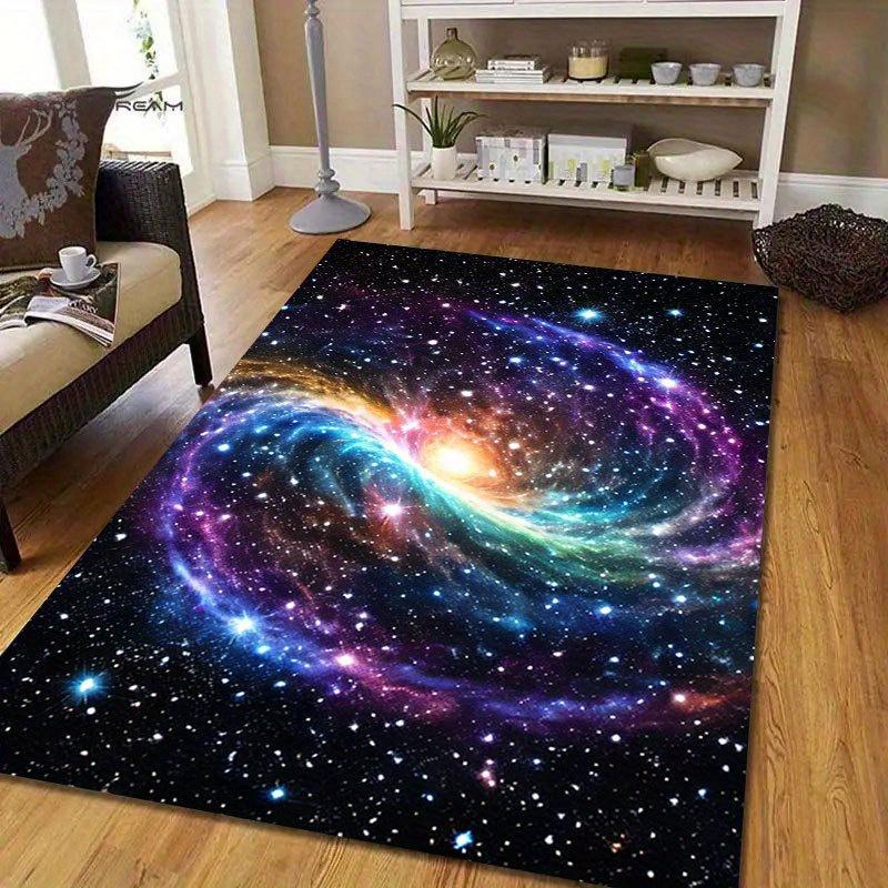 Dywan Poliestrowy z Galaktycznym Kosmicznym Wzorem Mata Wewnętrzna/Zewnętrzna Salon Sypialnia Przedpokój Antypoślizgowy Dostępne Opcje Dużych Rozmiarów