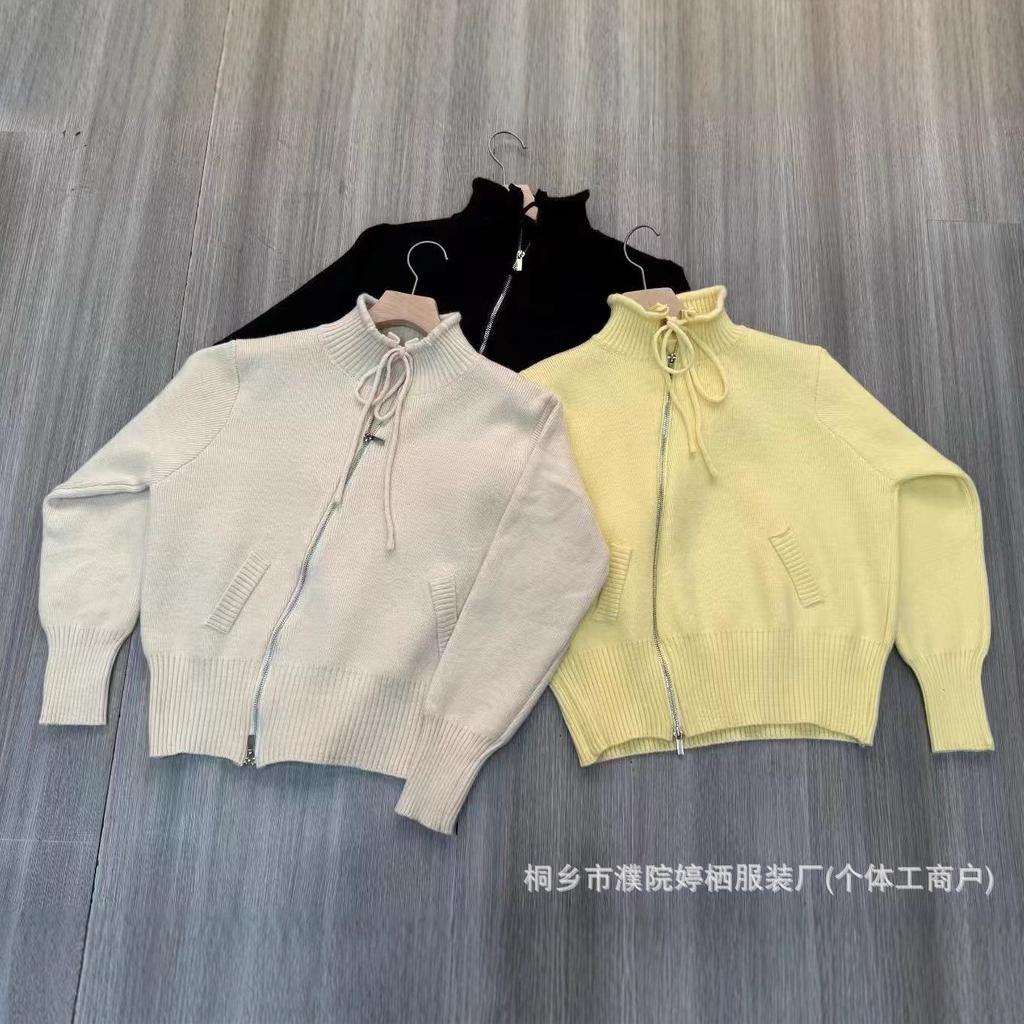 Korean Lazy Style Design Sense Knitted Cardigan Zipper Sweater Jacket Women's New Autumn and Winter Short Long Sleeves