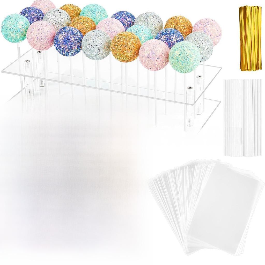 Chocolate Lollipop Silicone Mold Making Kit with Acrylic Display Stand, Candy Bags, Paper Sticks, Twist Ties - DIY Party Supplies