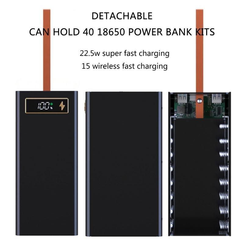 DIY Power Case Box Pouzdro na baterie 18650 Odnímatelné DIY Power Case s LED světlem USB C Pouzdro pro rychlé nabíjení Typ C USB