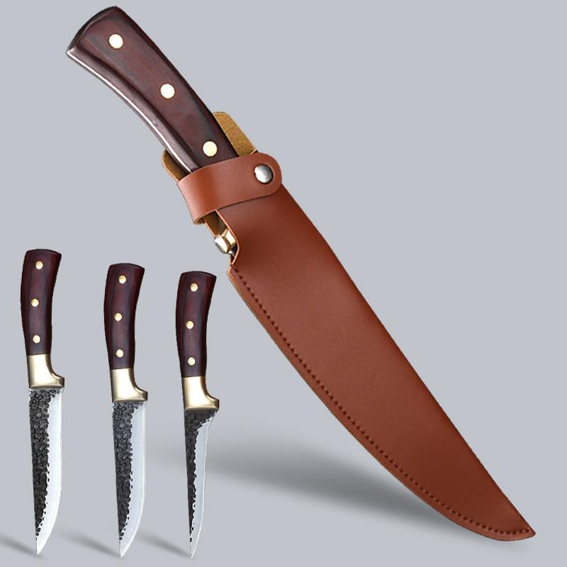 3pcs Forged Sharp Butcher Knife Boning Knife Slicing Knife with Knife Cover Multifunctional Kitchen Knife Set