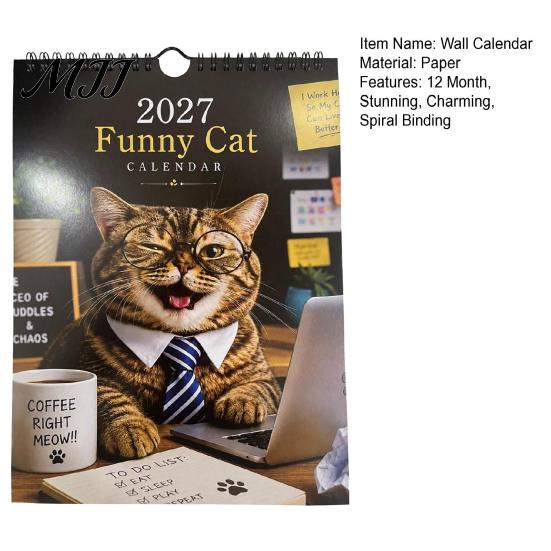 Annual Schedule Organizer Funny Cats 2027 Wall Calendar, Jan - Dec 12 Month Holiday Gift for Cat Lovers Hanging Cute Themed Monthly Planner