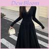 Elegant Knit Lace Panel Long Dress For Spring Womens Casual Wear