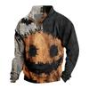 Men's Casual Fashion Christmas Printed Hoodless Sweatshirt Wide Men's Loose Button Stand Collar Hooded Sweatshirt