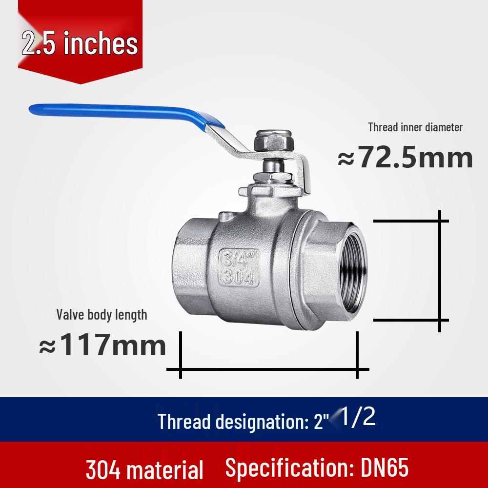 304 Stainless Steel Two-Piece Ball Valve with Internal Thread – Water Switch Valve, Available In 4 Points, 6 Points, and 1 Inch DN15-20.
