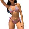 European and American New Striped Towel Cloth Small Fresh and Sexy Split Swimsuit Bikini