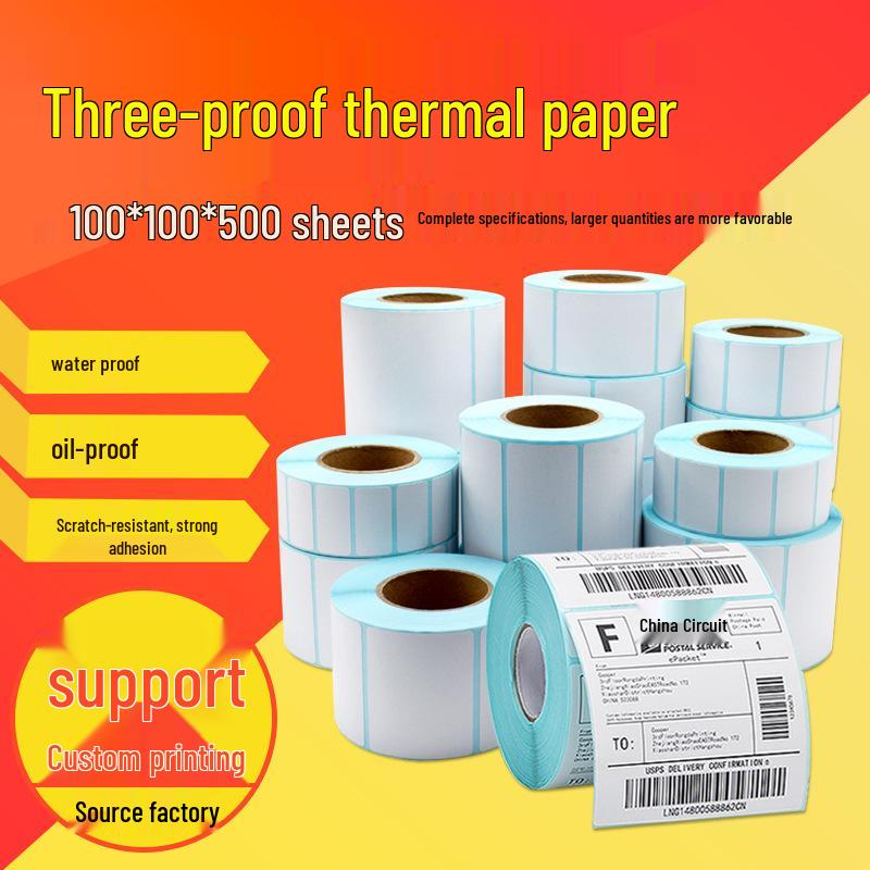 Triple-Proof Self-Adhesive Thermal Paper Labels: 100x100mm Blank Sheets for ePacket Waybills