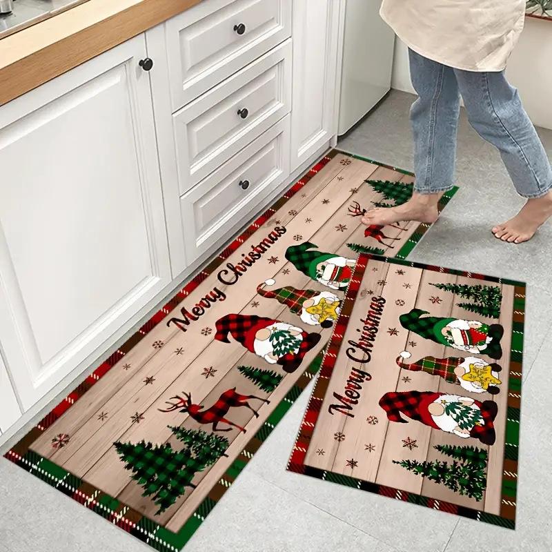 Gingerbread Man Santa Grinch Cartoon Style Floor Mat Non Slip Stain Resistant Kitchen Runner Rug Perfect For Holiday Decor