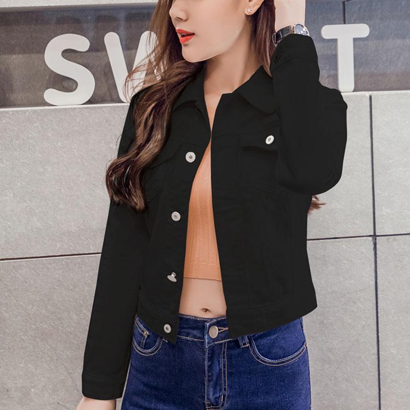 Spring and Autumn Women's  Long Sleeve Winter Slim White Black Jeans Top Solid Denim Jacket Women Short Overcoat Ladies Jackets Tops