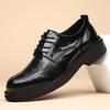 Autumn New Men's Round Toe Thick Soled Derby Shoes Fashion  Men's Comfortable Lace Up Leather Business Dress Shoes