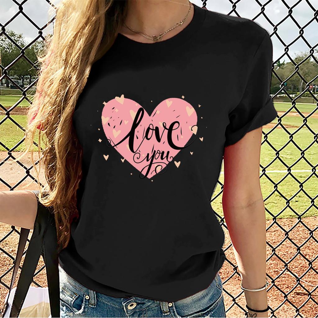 Women's Casual Fashion Large Yards Of Love Print Round Neck T-shirt