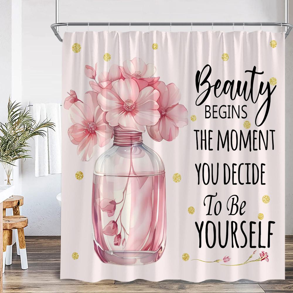 Парфюм Черно-белые полосы Душевые занавески Розовые цветы Красота Красные губы Леопард Ванная комната Декор Современный Полиэстер Ванные занавески 90x180cm-35x70in