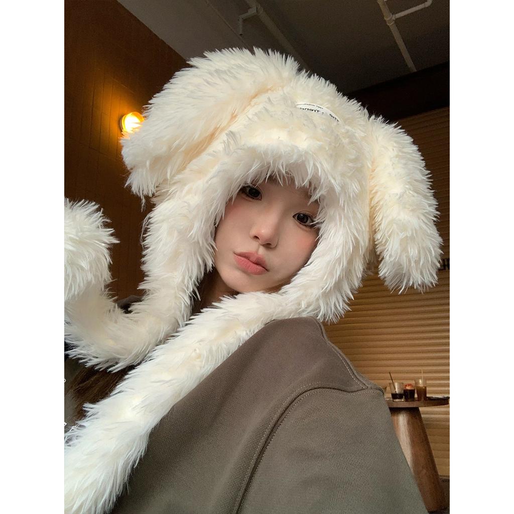 Winter Teenagers Rabbit Ear Shape Beanie Windproof Trapper Hat Ear Protector Hat Adult Winter Cycling Skiing Supplies
